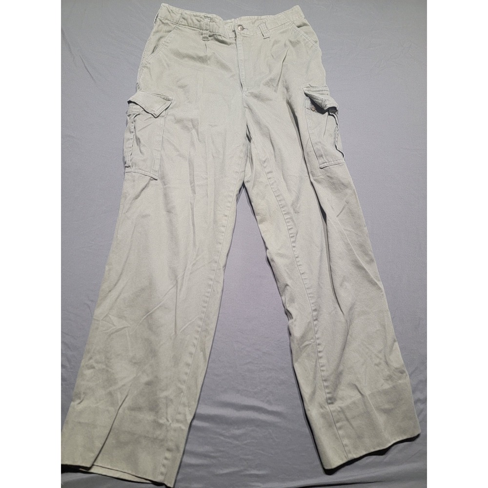 Real Clothes Women Olive Green Cargo Pants Wide Leg High Rise Cotton Twill 32